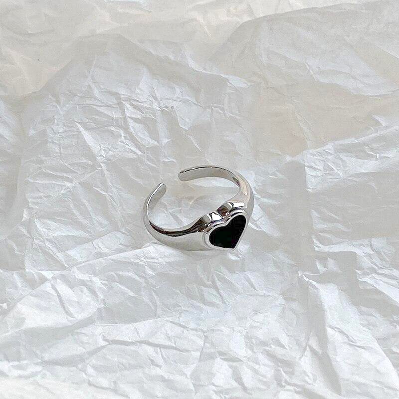 Bague en argent sterling coeur noir