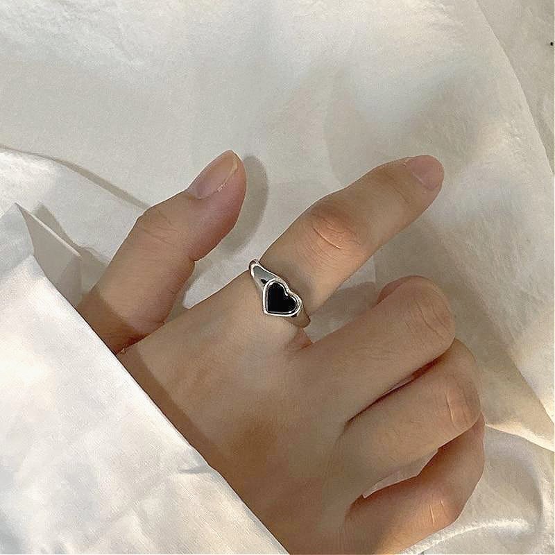 Bague en argent sterling coeur noir