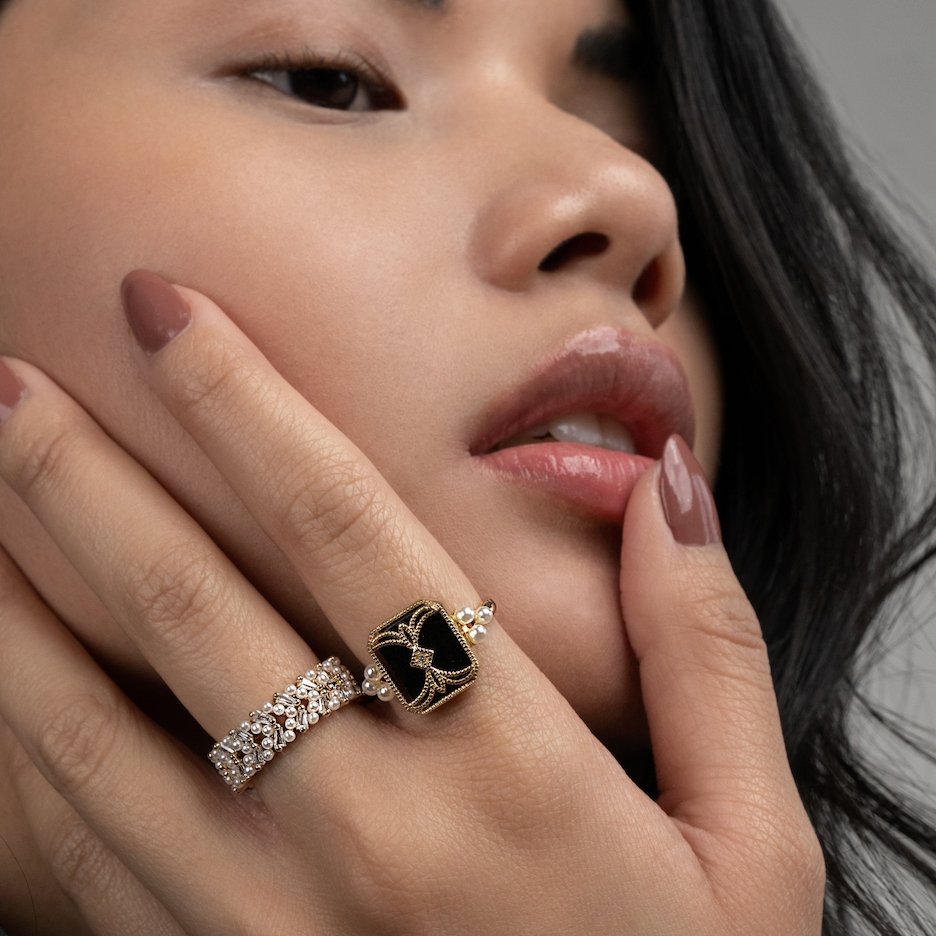 Black Onyx & Pearl Ring