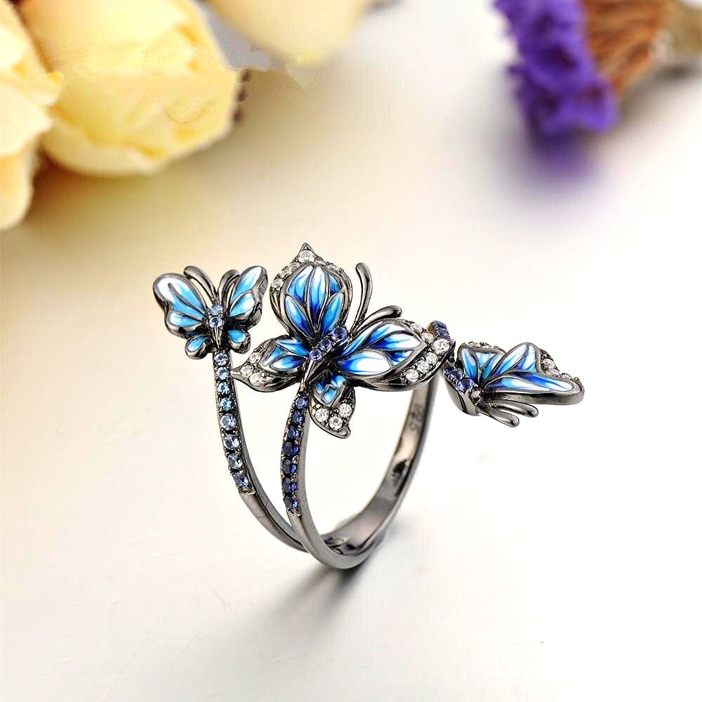 Bague Papillon Cristal Bleu