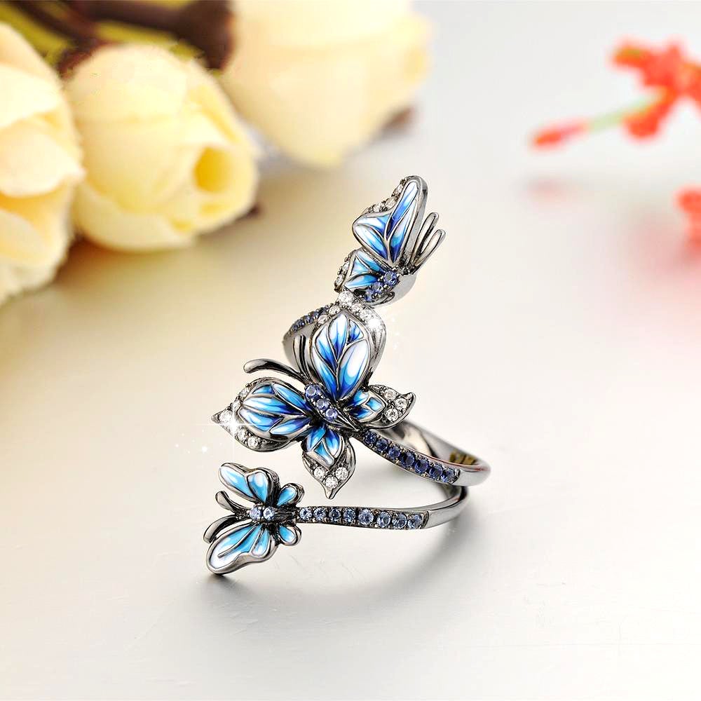 Bague Papillon Cristal Bleu