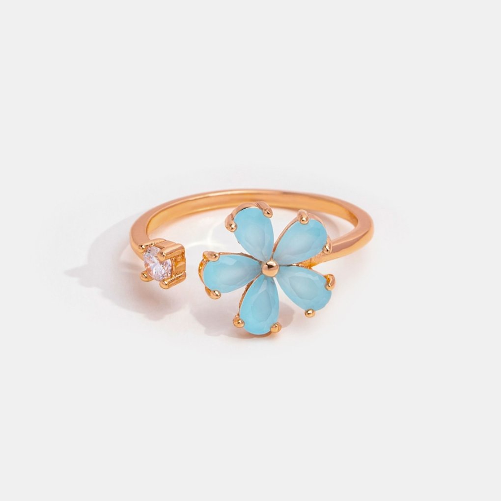 Blue Crystal Dahlia Flower Ring