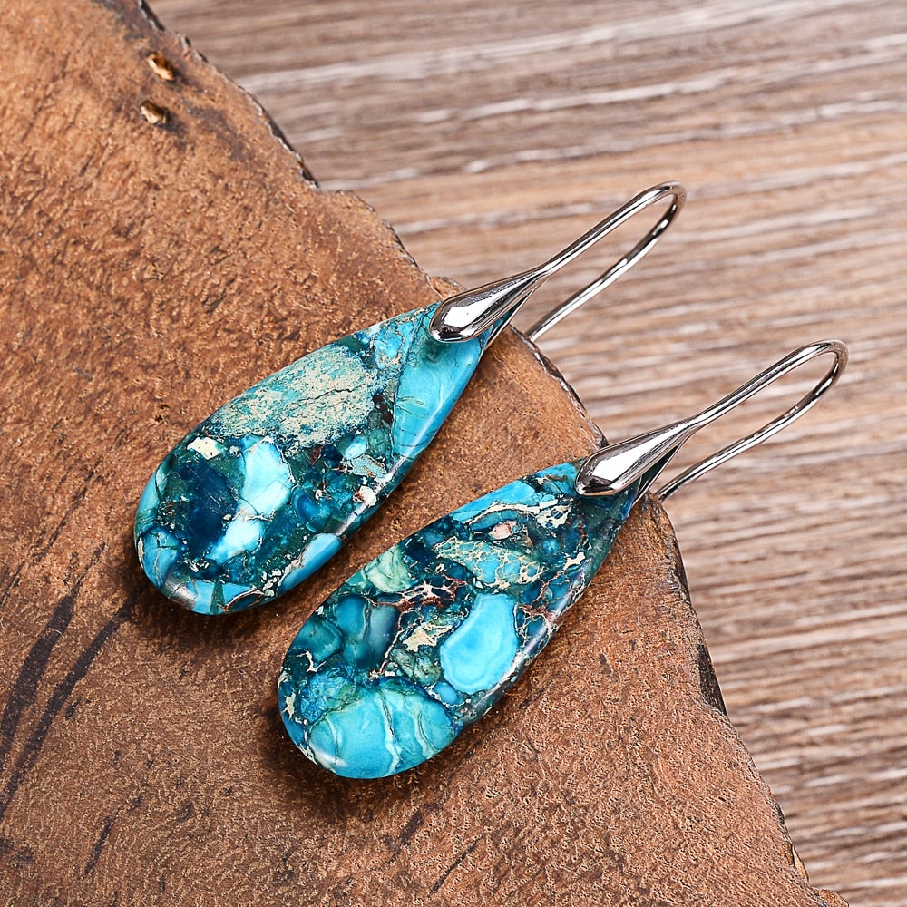 Blue & Gold Regalite Stone Earrings