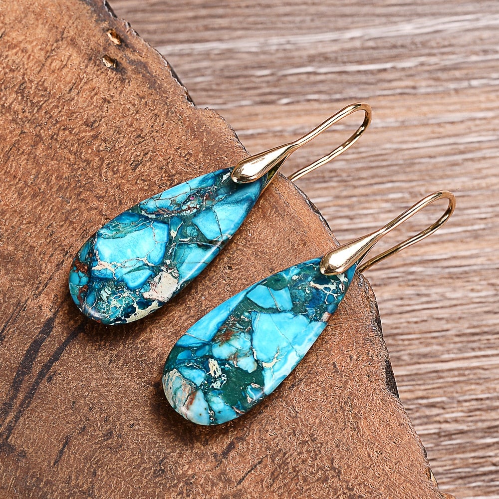 Blue & Gold Regalite Stone Earrings