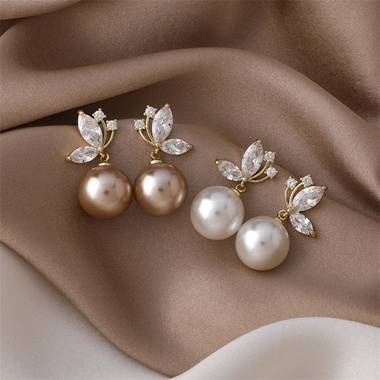 Crystal Butterfly & Pearl Earrings