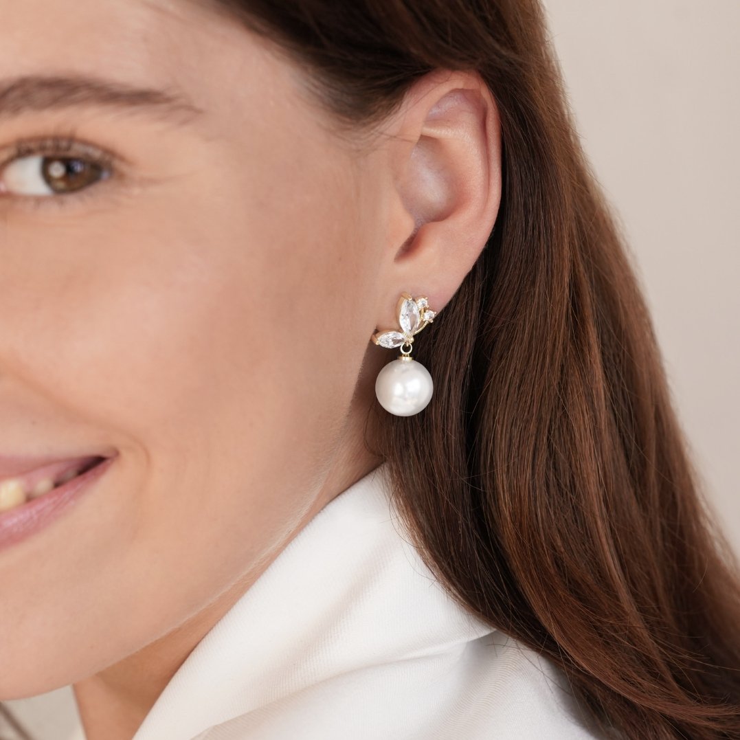 Crystal Butterfly & Pearl Earrings