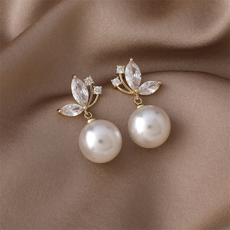 Crystal Butterfly & Pearl Earrings