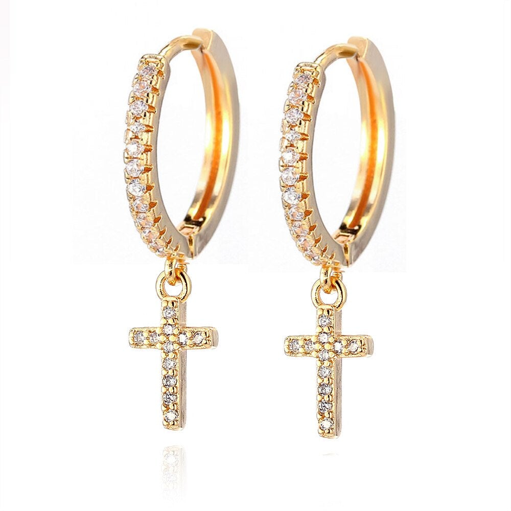 Crystal Cross Drop Earrings