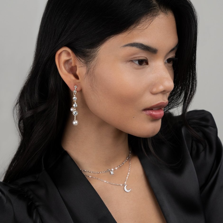 Crystal Drop Pearl Earrings