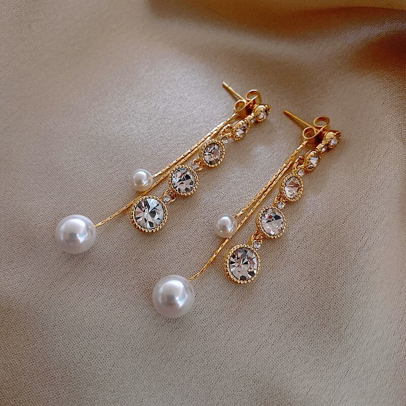 Crystal Drop Pearl Earrings