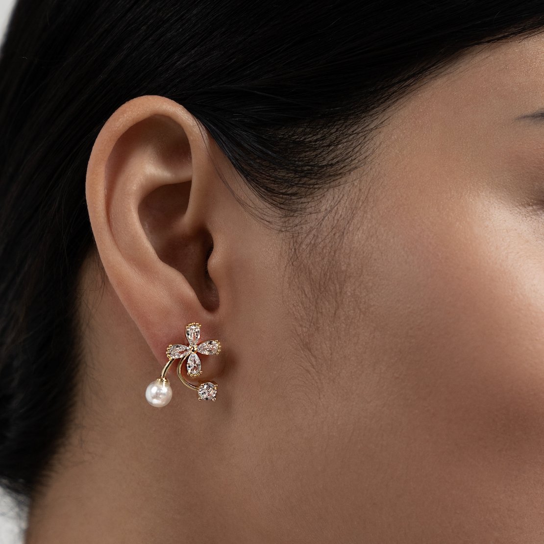 Crystal Flower & Pearl Earrings