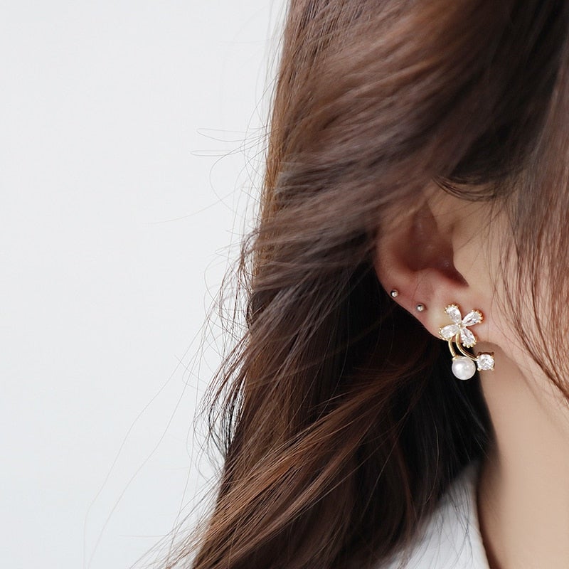Crystal Flower & Pearl Earrings