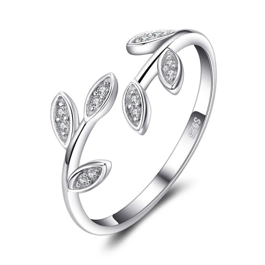 Crystal Leaf 925 Sterling Silver Ring