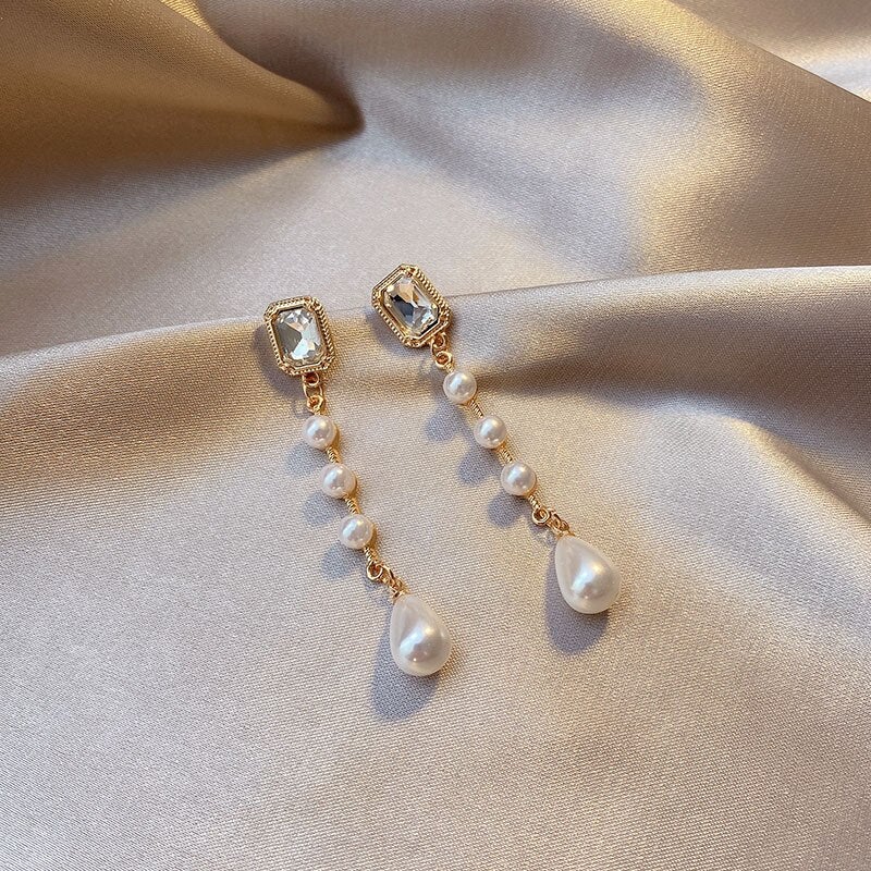 Crystal Pearl Tassel Earrings