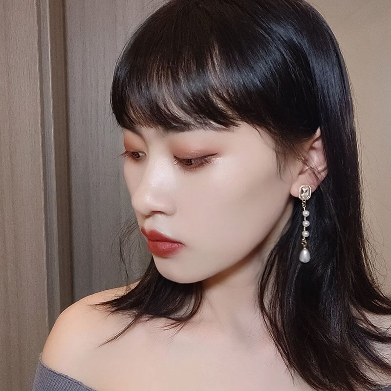 Crystal Pearl Tassel Earrings