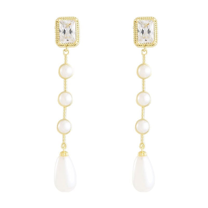 Crystal Pearl Tassel Earrings