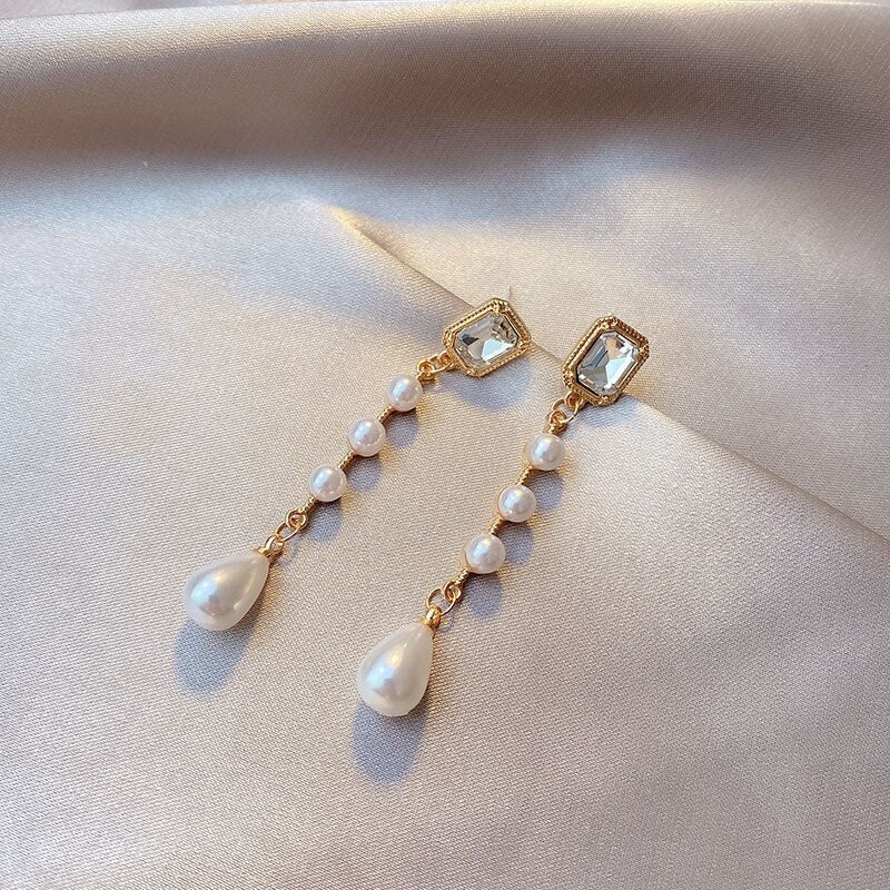 Crystal Pearl Tassel Earrings