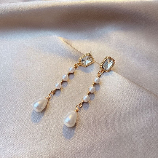 Crystal Pearl Tassel Earrings