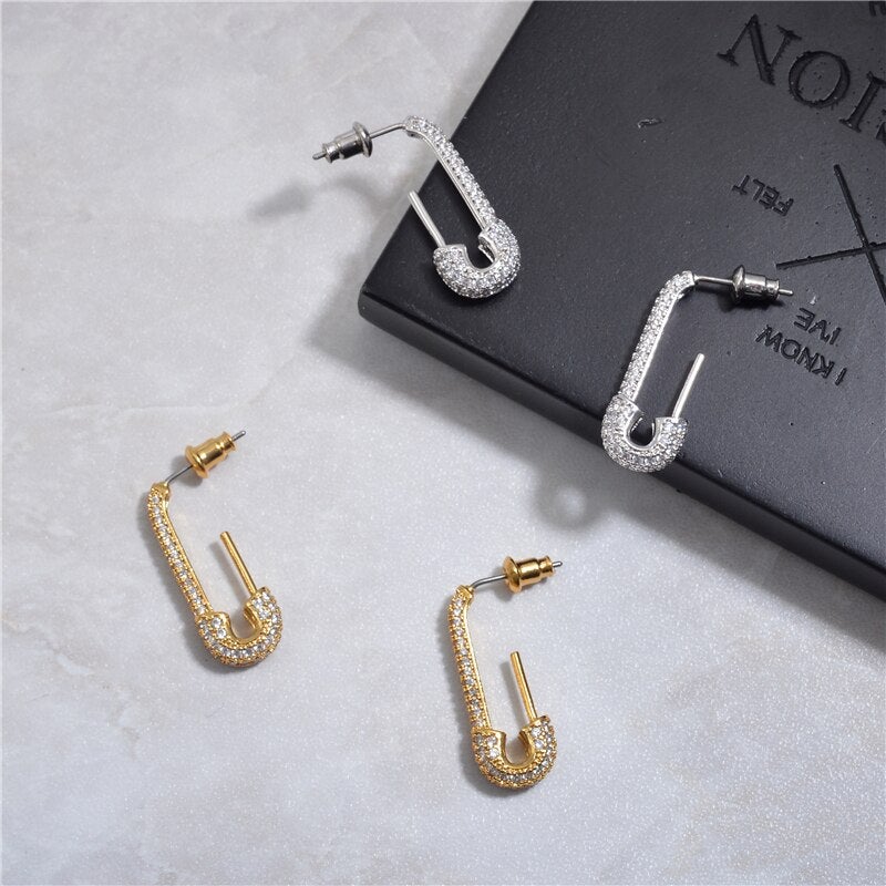 Crystal Safety Pin Earrings