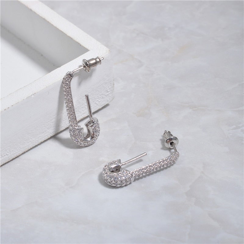 Crystal Safety Pin Earrings