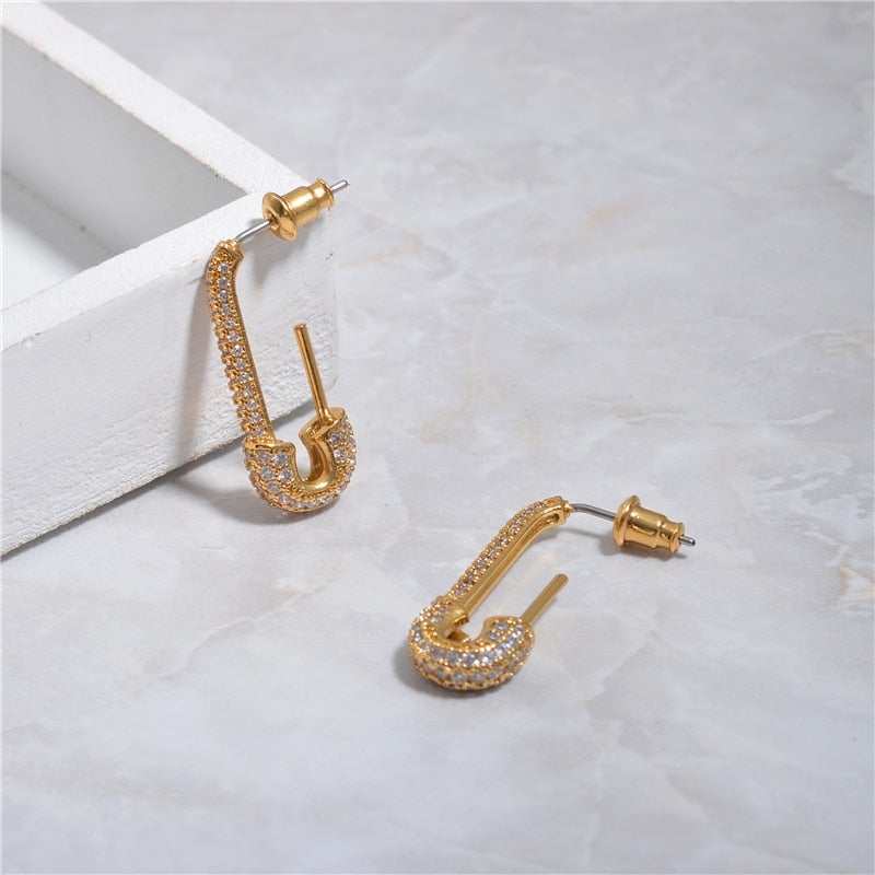 Crystal Safety Pin Earrings