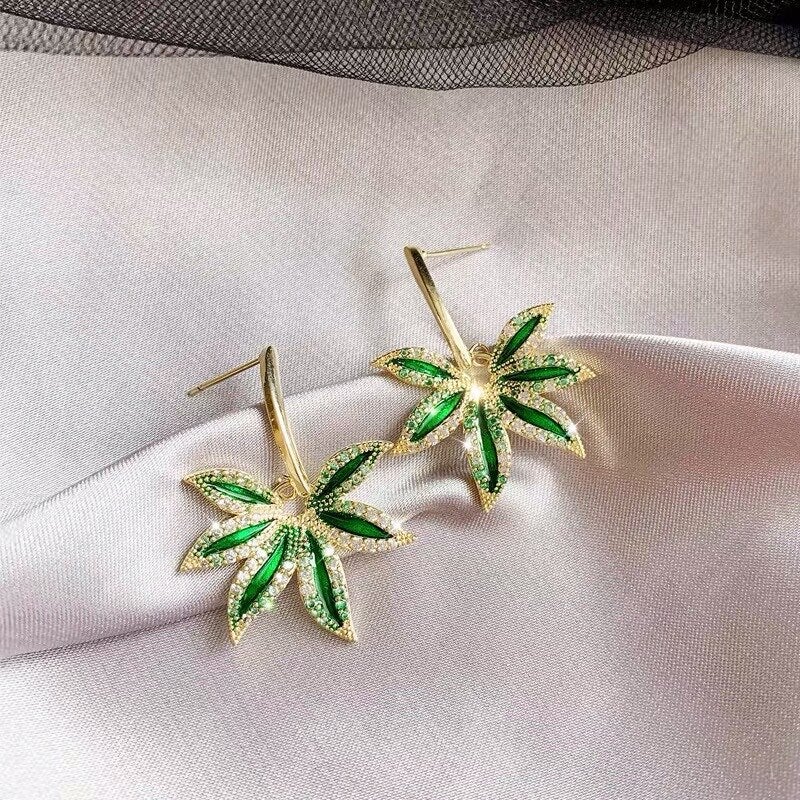 Enchanted Green Leaf Earrings