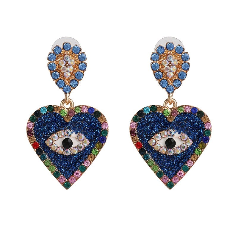Evil Eye Heart Drop Earrings