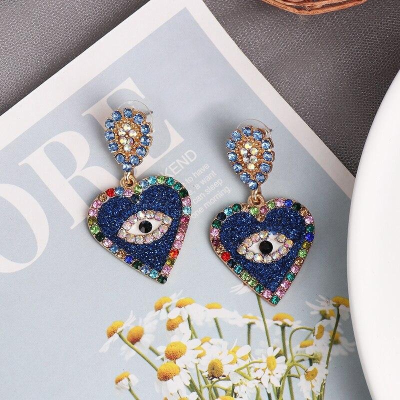 Evil Eye Heart Drop Earrings
