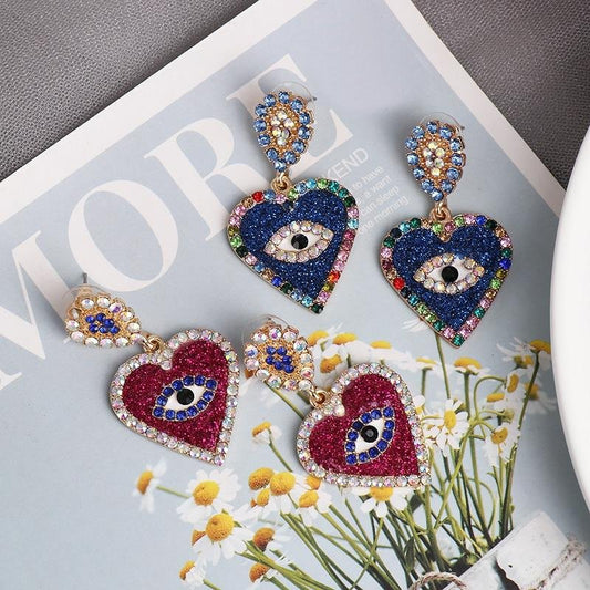 Evil Eye Heart Drop Earrings