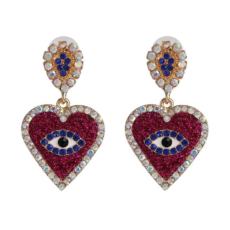 Evil Eye Heart Drop Earrings