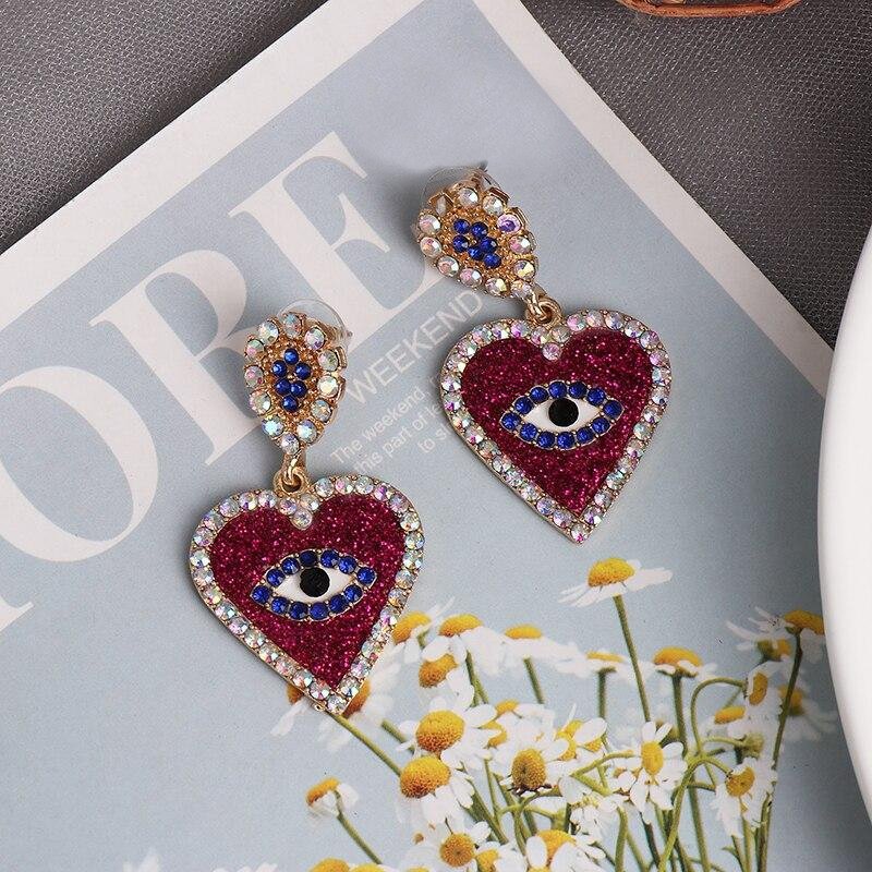 Evil Eye Heart Drop Earrings