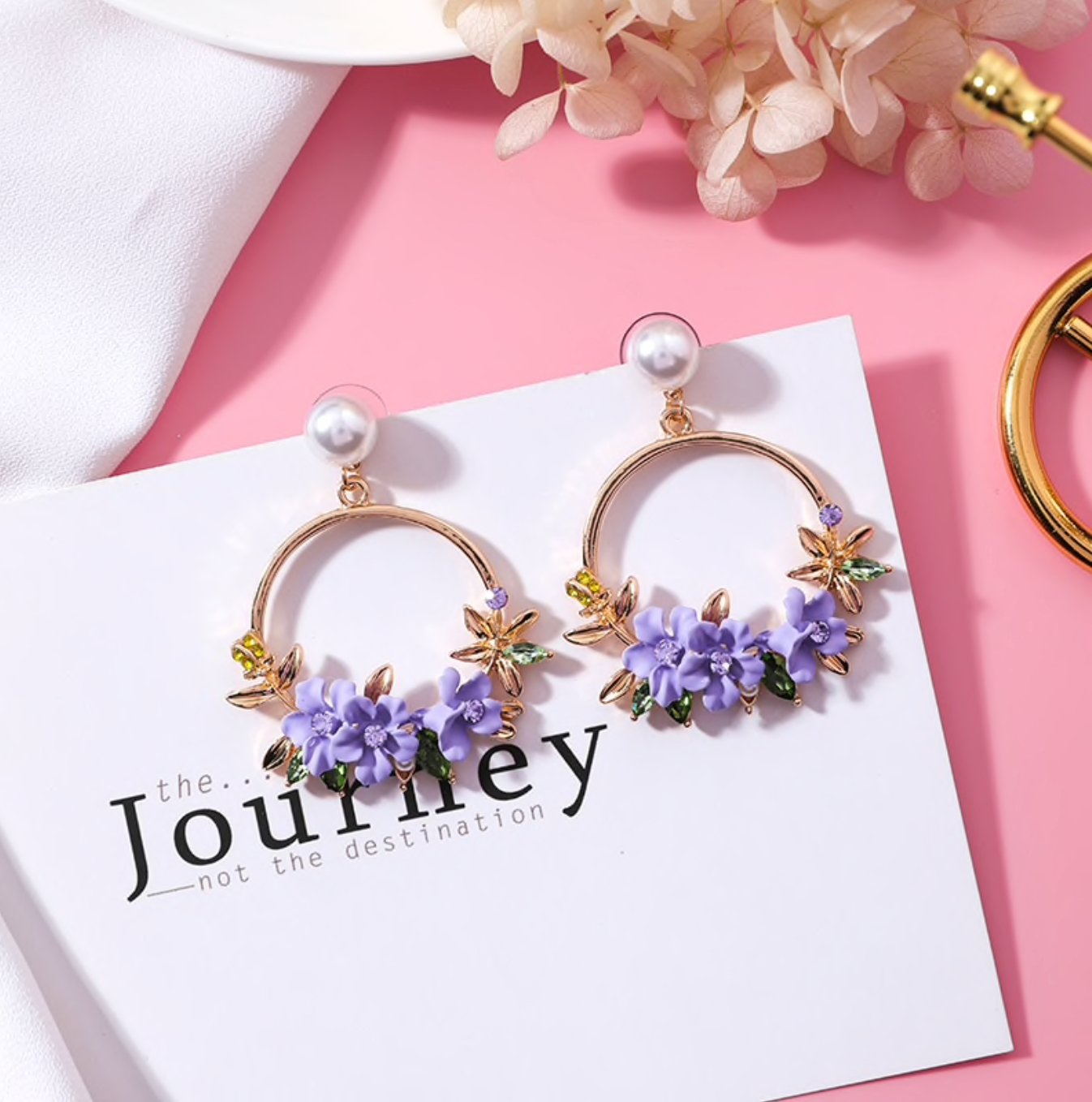 Flower & Pearl Hoop Earrings