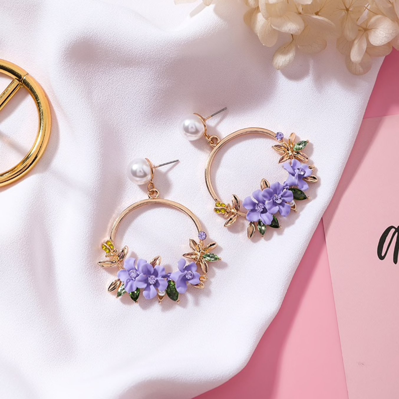 Flower & Pearl Hoop Earrings