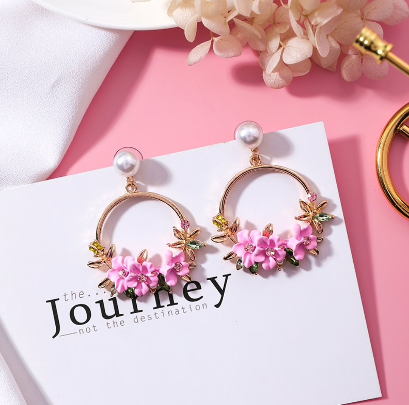 Flower & Pearl Hoop Earrings