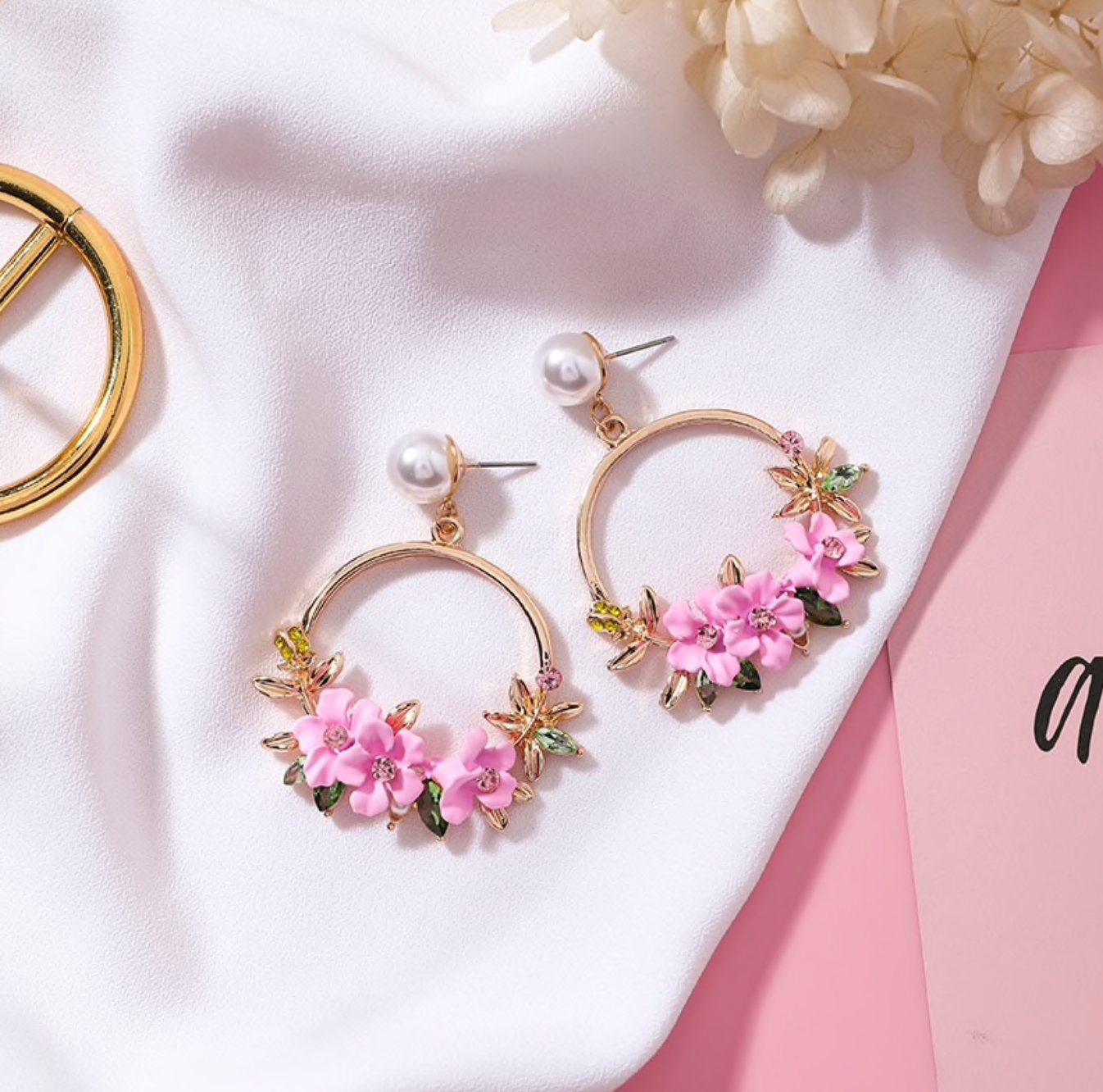 Flower & Pearl Hoop Earrings