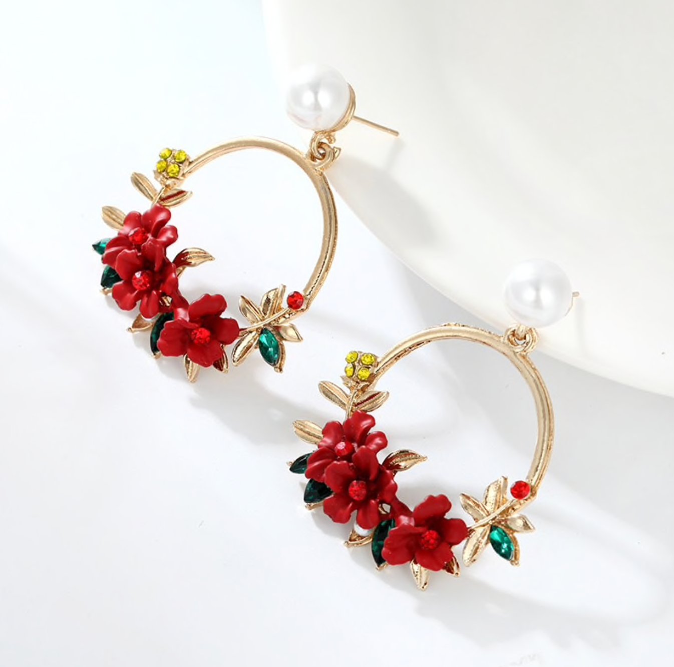 Flower & Pearl Hoop Earrings
