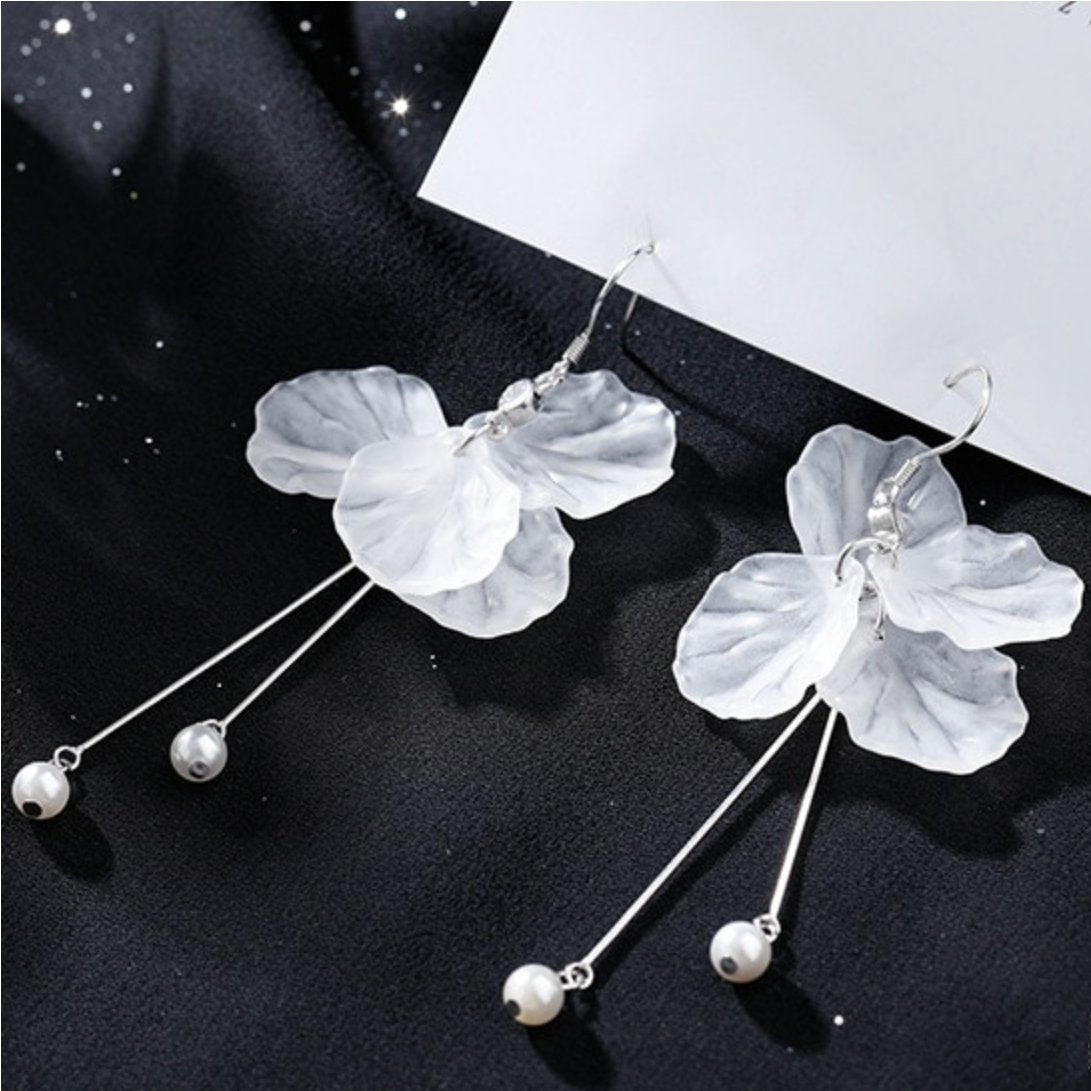 Flower Petal Pearl Drop Earrings