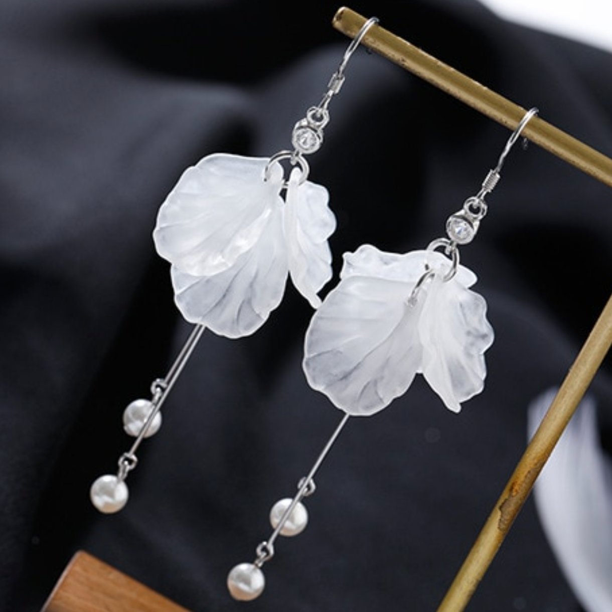 Flower Petal Pearl Drop Earrings
