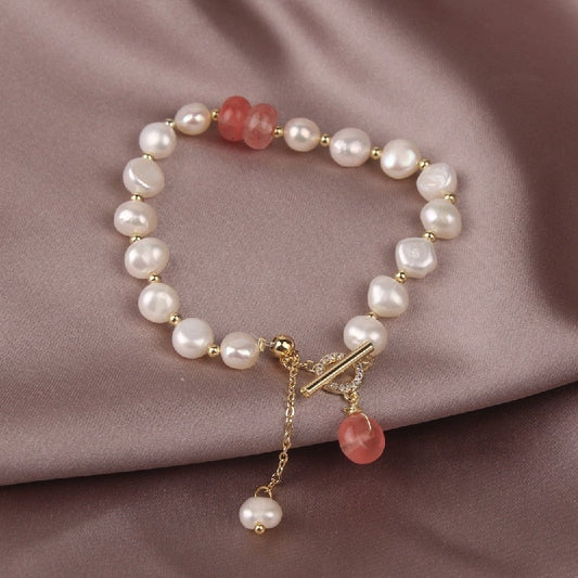 Freshwater Pearl & Pink Aventurine Bracelet