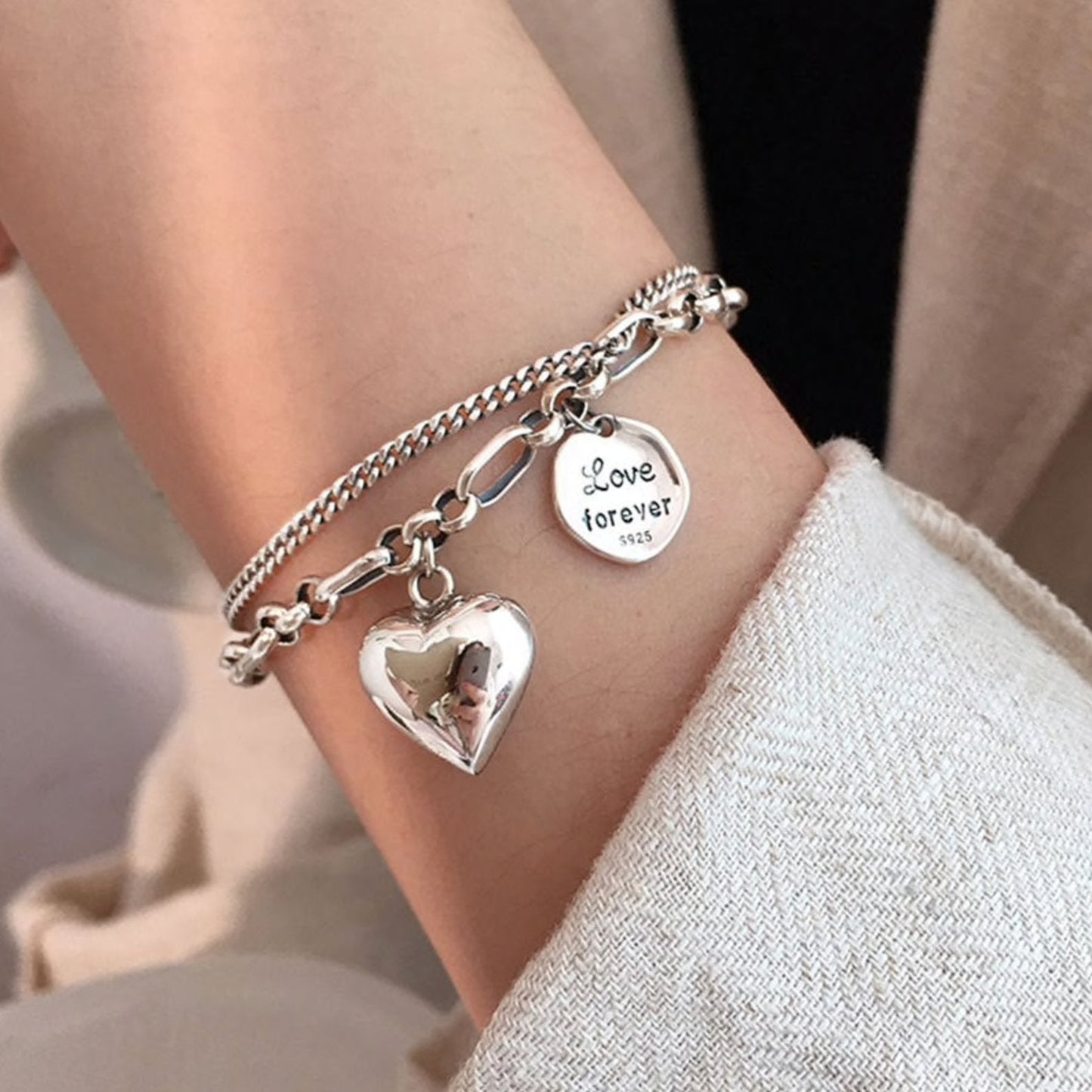 'Love Forever' Silver Charm Bracelet