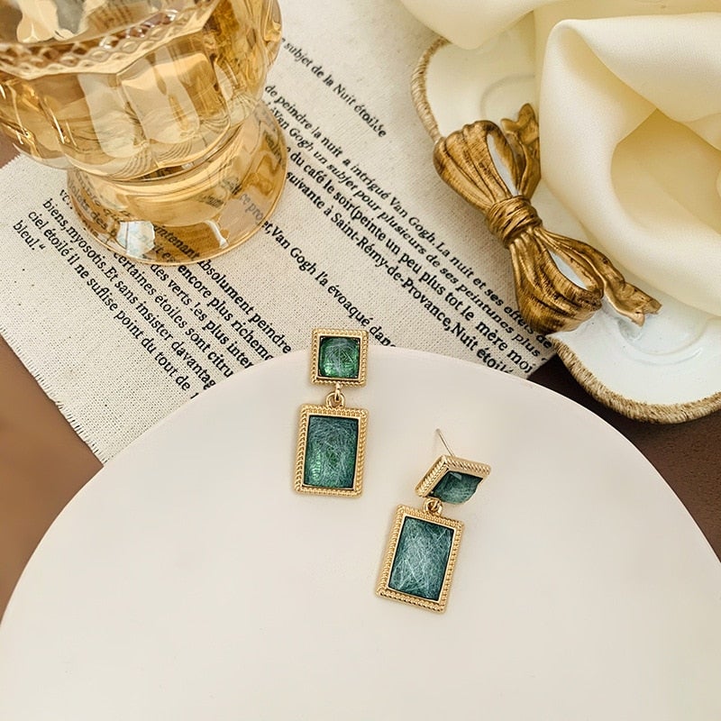 Vintage Emerald Green Drop Earrings
