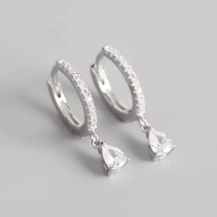White Ivory Crystal Silver Hoop Earrings